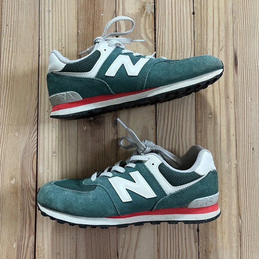 New Balance 574 Dark Green White Red Suede Mesh Sneakers‎ Casual Vibrant Shoe